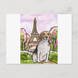 beagle eiffel tower paris postcard