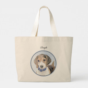 Beagle English Painting Tri Tricolor Cute Dog Art Large Tote Bag