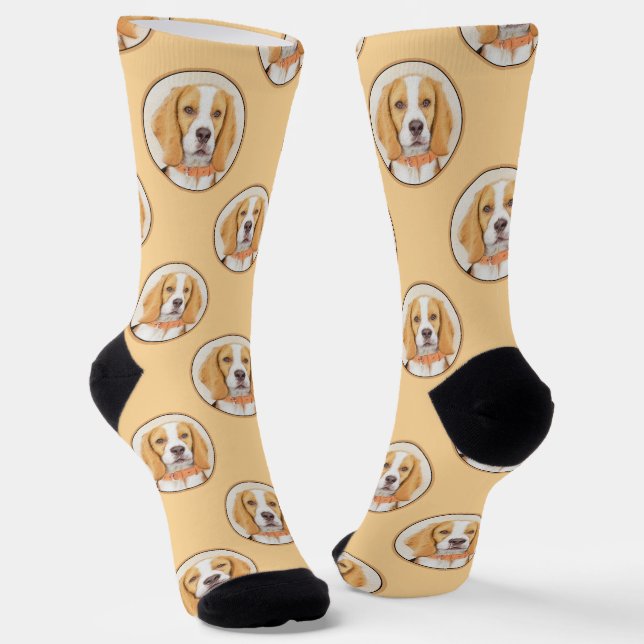 Beagle English Painting Tri Tricolor Cute Dog Art Socks (Angled)