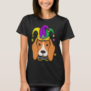 Beagle Face Wearing Mardi Gras Beads Jester Hat Pa T-Shirt