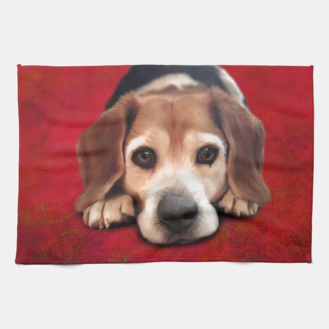 Beagle Fine Art Dog Art Painting Tea Towel (Horizontal)