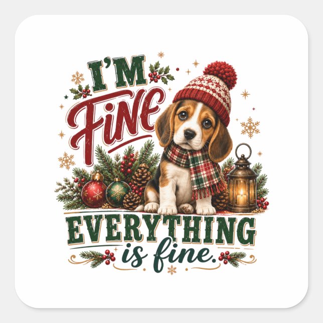Beagle Fine Everything Is Fine Square Sticker (Front)