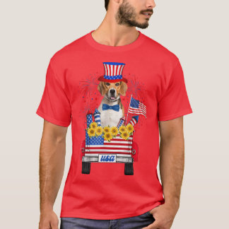 Beagle Firework Sunflower America Dog 4th of July  T-Shirt