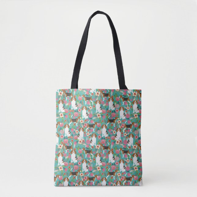 Beagle Floral Tote Bag (Front)