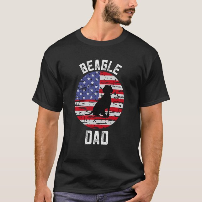 Beagle  For Men Beagle Dad Distressed American Fla T-Shirt (Front)