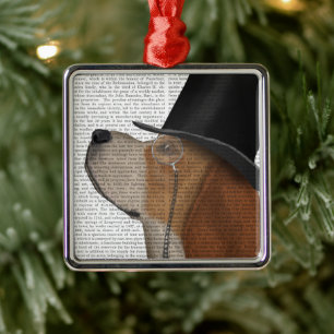Beagle, Formal Hound and Hat Metal Ornament