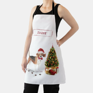 Beagle Funny Christmas Dog with Tree Apron