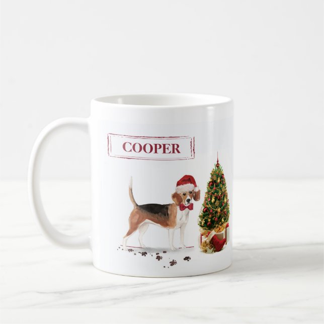Beagle Funny Christmas Dog with Tree Coffee Mug (Left)