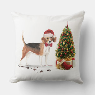 Beagle Funny Christmas Dog with Tree Cushion