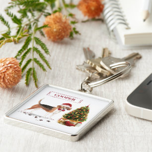 Beagle Funny Christmas Dog with Tree Key Ring