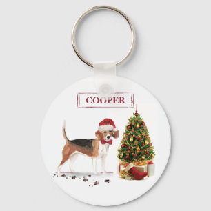Beagle Funny Christmas Dog with Tree Key Ring