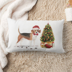 Beagle Funny Christmas Dog with Tree Lumbar Cushion