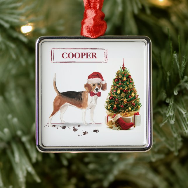 Beagle Funny Christmas Dog with Tree Metal Ornament (Tree)