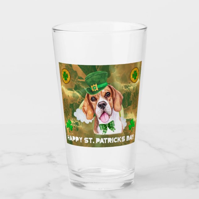Beagle Gold Happy St. Patricks Da Glass (Front)