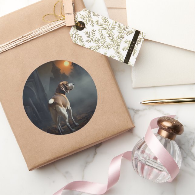 Beagle Halloween Scary  Classic Round Sticker (Gifting)