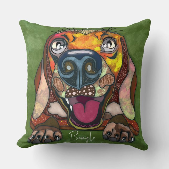 Beagle hand-painted Throw Pillow (Front)