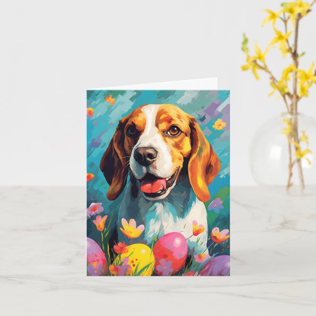Beagle Happy Easter Card (Yellow Flower)