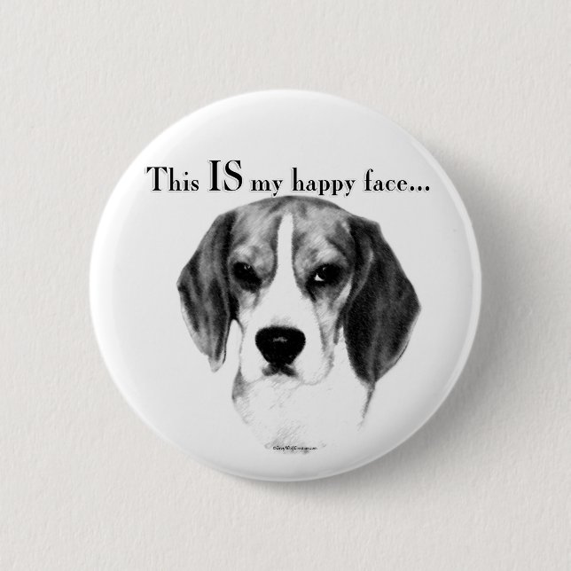 Beagle Happy Face; Happy Beagle; Grumpy Beagle 6 Cm Round Badge (Front)