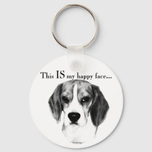 Beagle Happy Face; Happy Beagle; Grumpy Beagle Key Ring