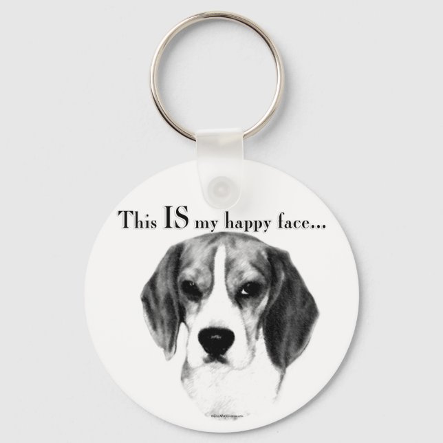 Beagle Happy Face; Happy Beagle; Grumpy Beagle Key Ring (Front)