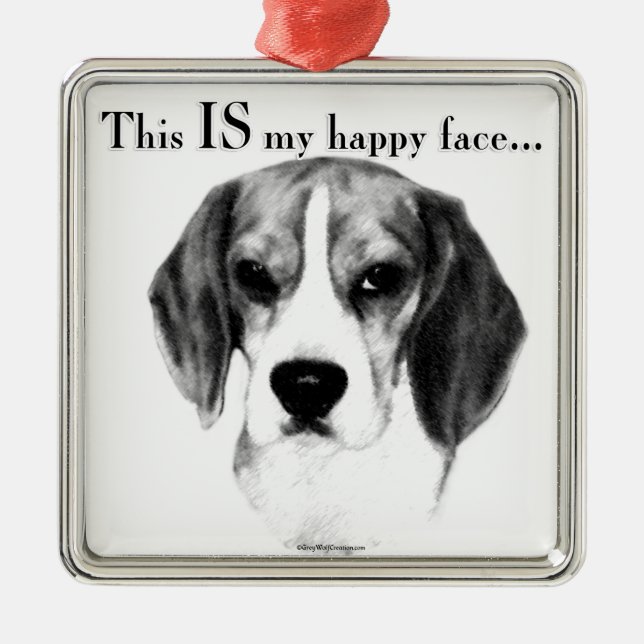 Beagle Happy Face; Happy Beagle; Grumpy Beagle Metal Ornament (Front)