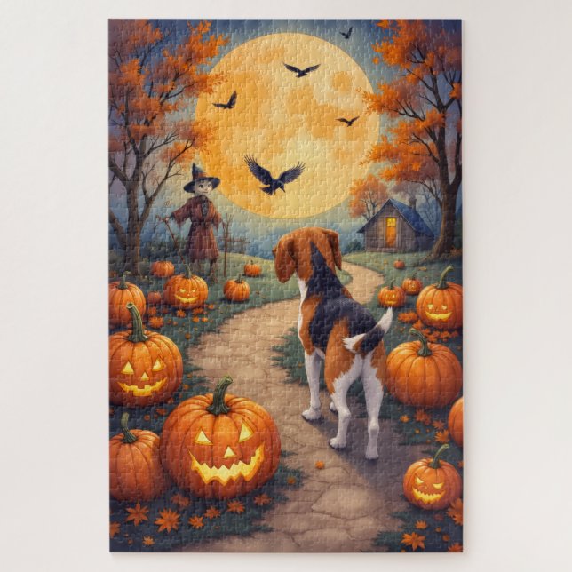 Beagle Haunted Pumpkin Patch Halloween Art Jigsaw Puzzle (Vertical)