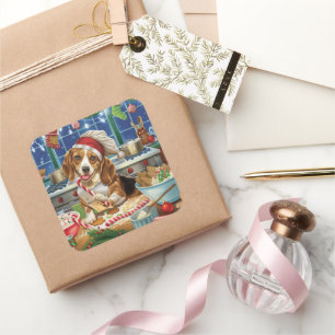 Beagle Holiday Baking: Festive Christmas Square Sticker