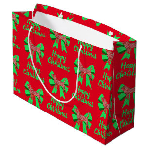 Beagle Hound Christmas Dog & Green Bow Large Gift Bag