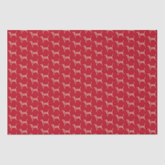 Beagle Hound Dog Christmas Silhouette Red Tissue Paper (Front)