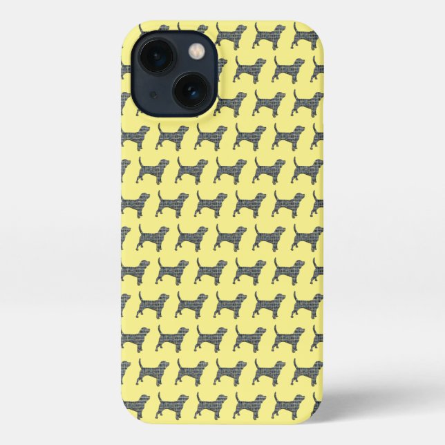 Beagle Hound Dog Cute Silhouette Grid Yellow iPhone Case (Back)