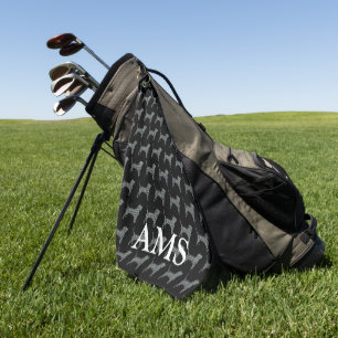 Beagle Hound Dog Cute Silhouette Y&B Grid Black Golf Towel