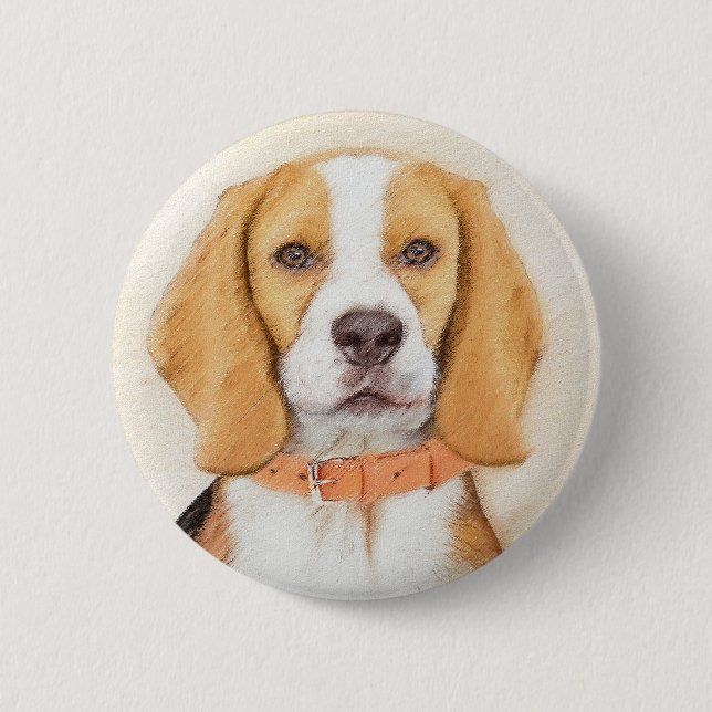 Beagle Hound Dog Painting Original Animal Art 6 Cm Round Badge (Front)