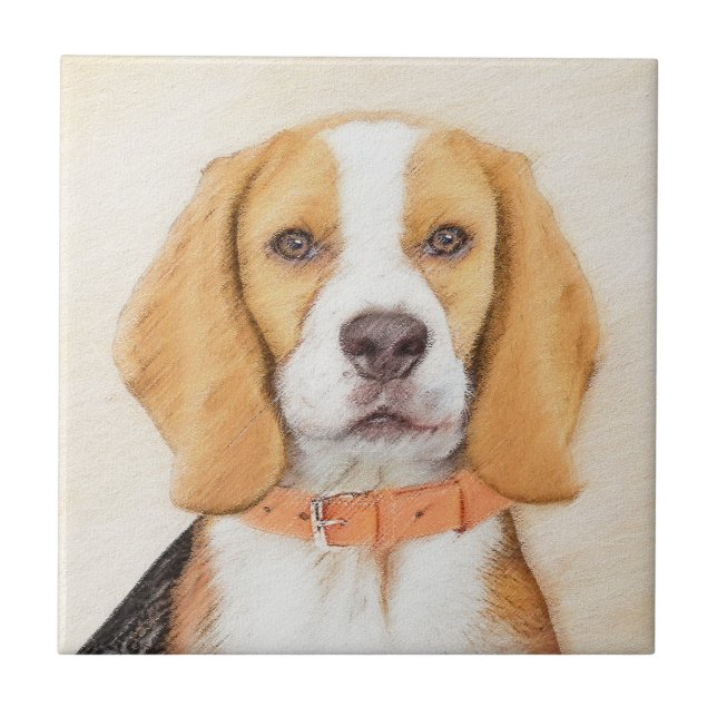 Beagle Hound Dog Painting Original Animal Art Ceramic Tile (Front)