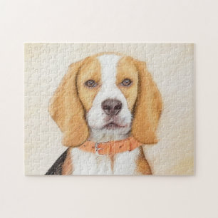Beagle Hound Dog Painting Original Animal Art Jigsaw Puzzle