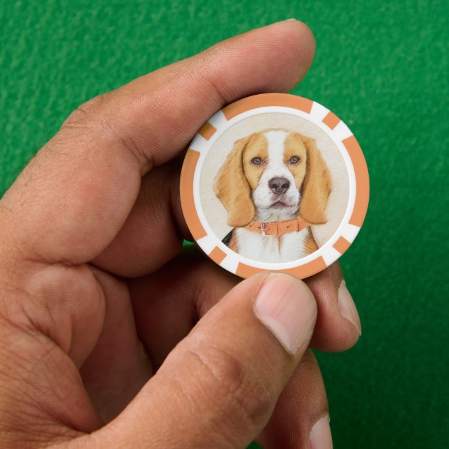 Beagle Hound Dog Painting Original Animal Art Poker Chips (Hand)