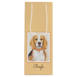 Beagle Hound Dog Painting Original Animal Art Wine Gift Bag