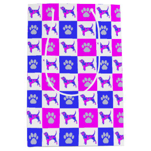 Beagle Hound Dog & Paw Hot Pink & Blue Medium Gift Bag