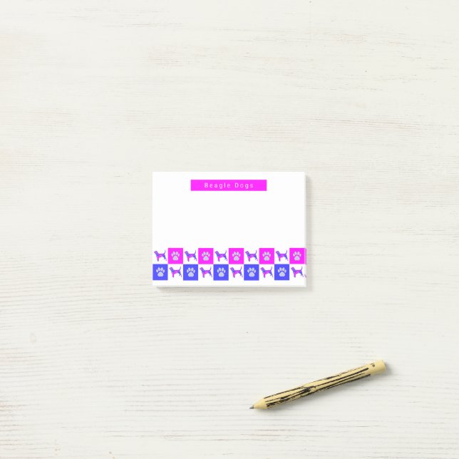 Beagle Hound Dog & Paw Hot Pink & Blue Post-it Notes (On Desk)
