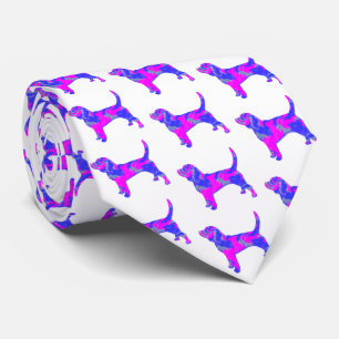 Beagle Hound Dog Pink & Blue Silhouette White Tie