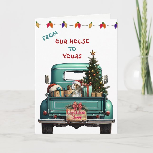 Beagle Hound Dog Retro Farm Truck Christmas Card (Front)