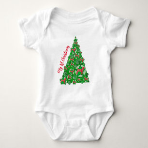 Beagle Hound Dog Silhouette Christmas Tree Red Baby Bodysuit