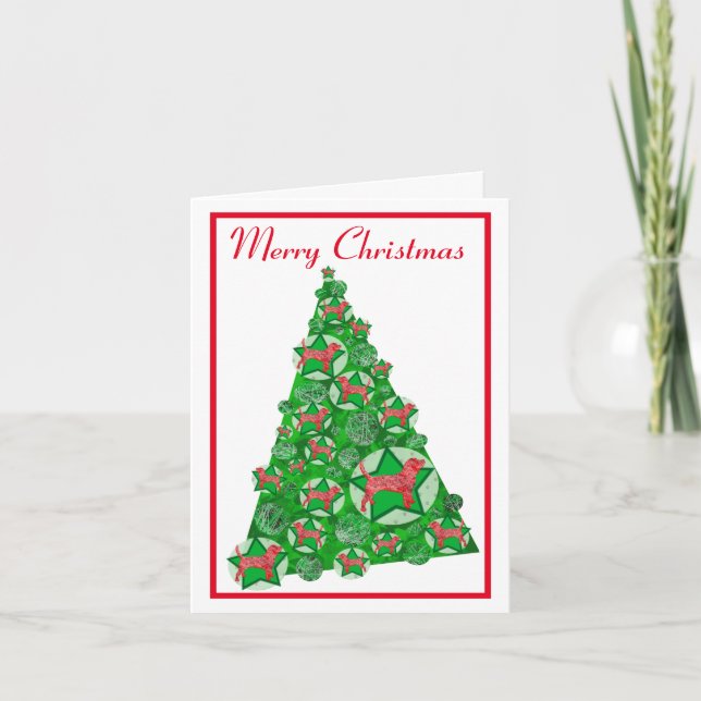 Beagle Hound Dog Silhouette Christmas Tree White Card (Front)