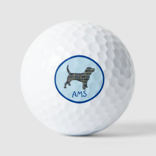 Beagle Hound Dog Silhouette Monogram Grid Blue Golf Balls