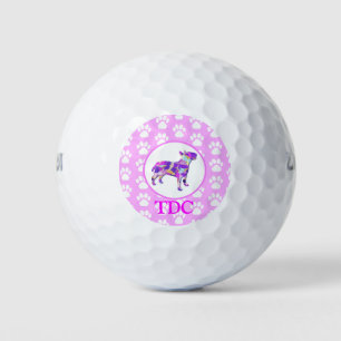 Beagle Hound Dog Silhouette Paw Pink PY&B Golf Balls