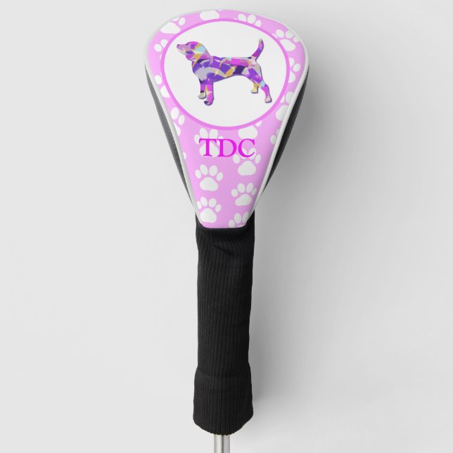 Beagle Hound Dog Silhouette Paw Pink PY&B Golf Head Cover (Front)