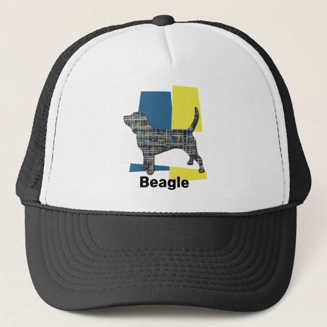 Beagle Hound Dog Silhouette Tricolour Grid Custom Trucker Hat (Front)
