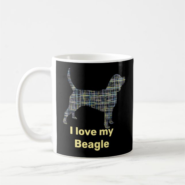 Beagle Hound Dog Yellow & Black Grid Line Coffee Mug (Left)