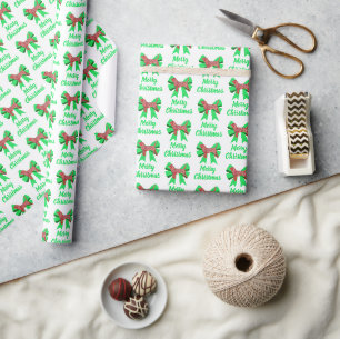 Beagle Hound Merry Christmas Dog & Bow White Wrapping Paper
