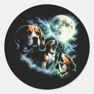 Beagle Howling at the Moon – Hunting Dog Night Classic Round Sticker