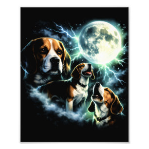 Beagle Howling at the Moon – Hunting Dog Night Photo Print